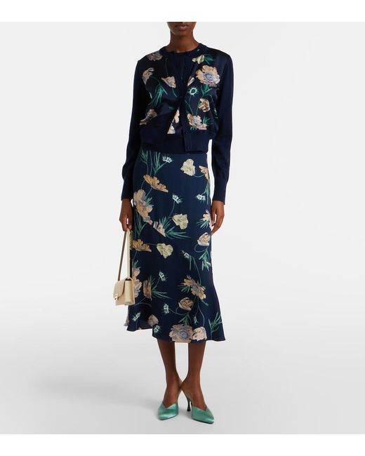 Erdem Blue Floral Midi Skirt