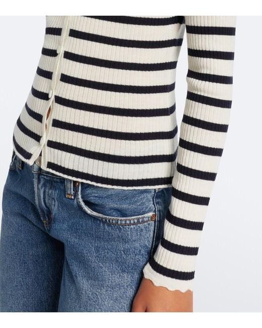 Veronica Beard White Anwin Striped Wool Cardigan