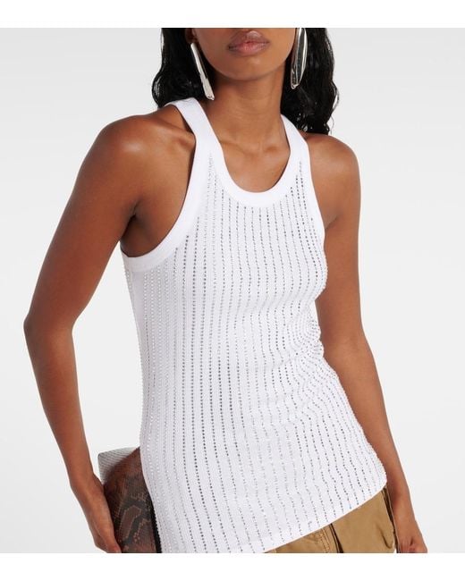 The Attico White Crystal-Embellished Cotton Tank Top