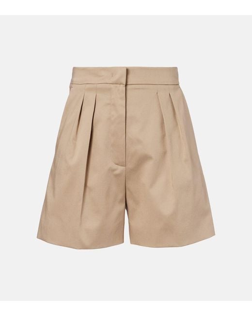 Max Mara Natural Tabacco Pleated Cotton-Blend Shorts