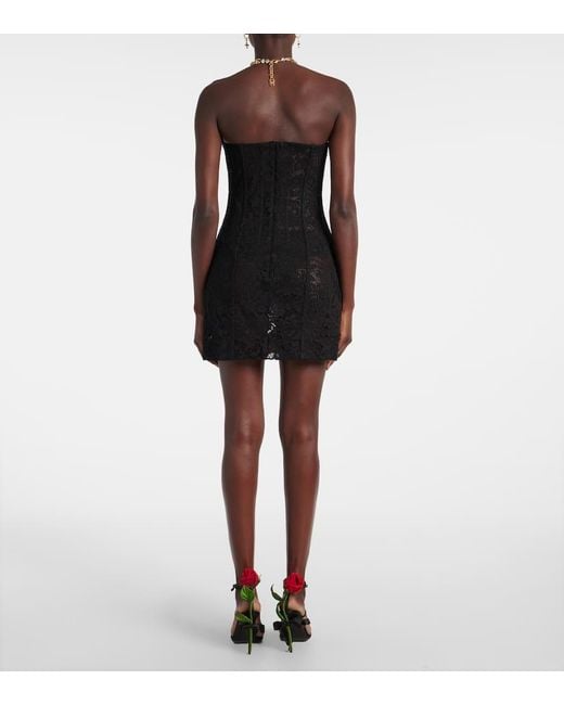 Dolce & Gabbana Black Floral Cotton-Blend Lace Minidress