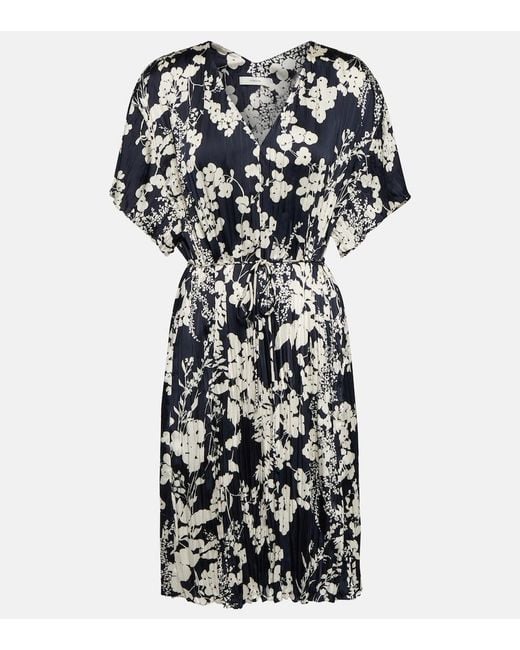 Vince Black V-Neck Floral Belted Minidress
