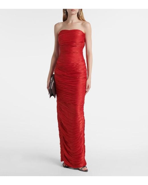 Marmar Halim Red Caped Pleated Bustier Gown