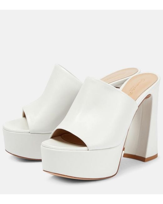 Gianvito Rossi White Holly Leather Platform Mules
