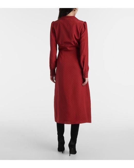 Alessandra Rich Red Polka-Dot Silk Midi Dress