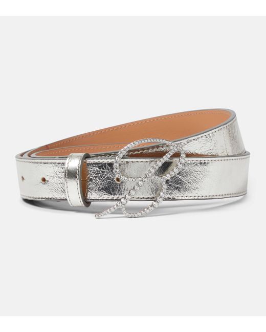 Blumarine White Embellished Metallic Leather Belt
