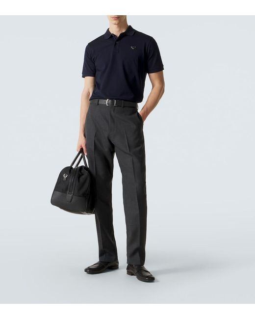 Prada Blue Cotton Pique Polo Shirt for men