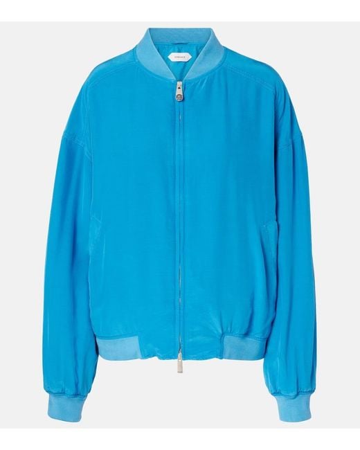 Versace Blue Oversized Silk Poplin Blouson Jacket