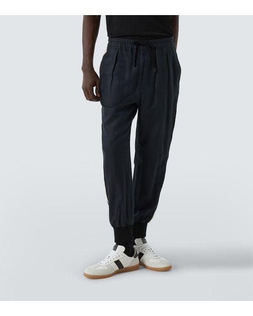 Tom Ford Blue Cotton And Silk Twill Sweatpants for men
