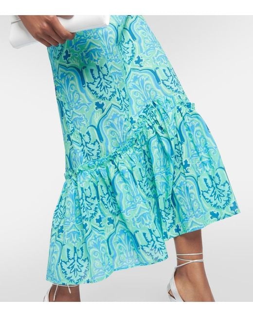 Rixo Blue Sorcha Printed Cotton Midi Dress