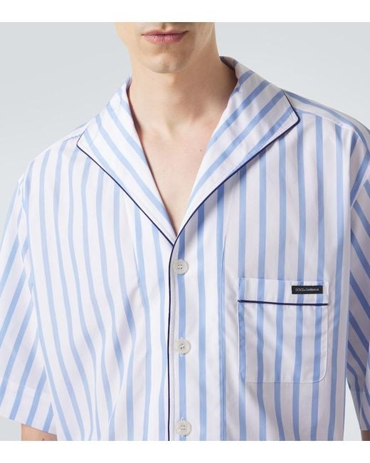 Dolce & Gabbana Blue Striped Cotton And Silk Poplin Shirt for men