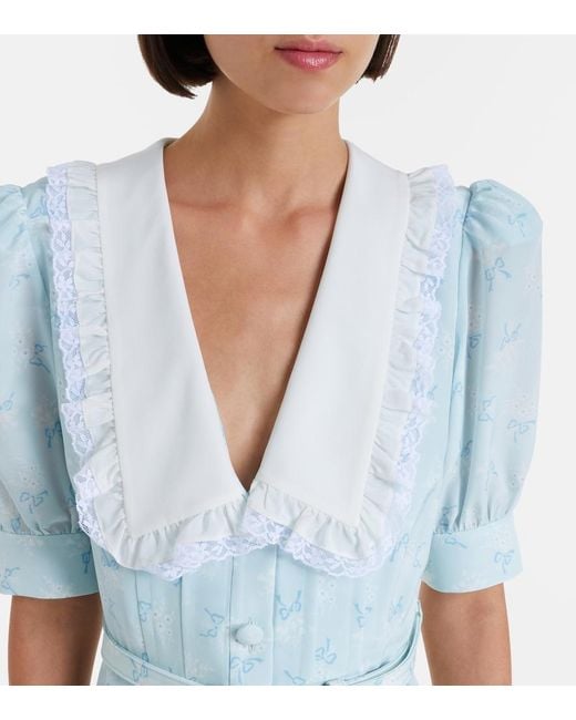 Alessandra Rich Blue Floral Silk Midi Dress