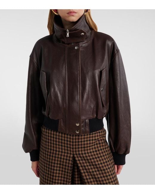 Nour Hammour Brown Briar Leather Bomber Jacket