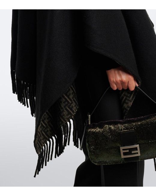 Fendi Black Reversible Wool And Cashmere Poncho