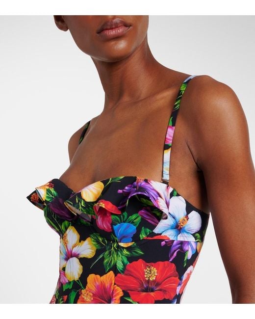 Dolce & Gabbana Red Floral Ruffled Swimsuit