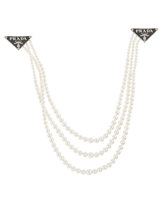 Sublime imposing Prada necklace Orange Silver hardware Silver Cotton Pearl  ref.744790 - Joli Closet