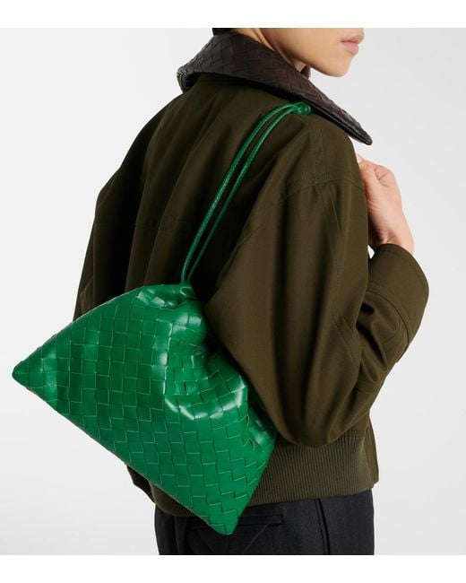 Bottega Veneta Green Intrecciato Medium Leather Pouch