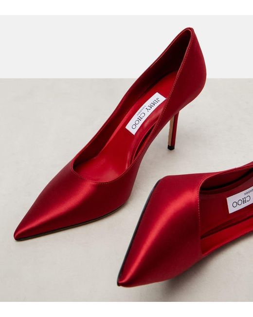 Jimmy Choo Red Love 85 Satin Pumps