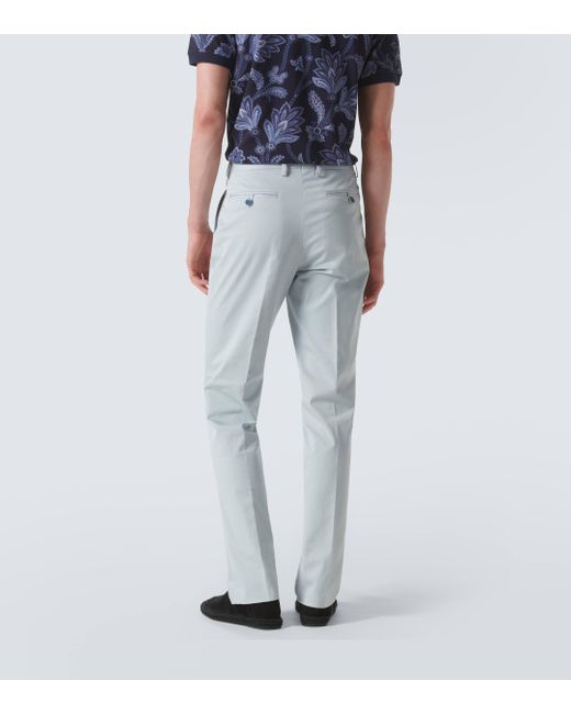 Etro Blue Embroidered Paisley Cotton Jacquard Chinos for men