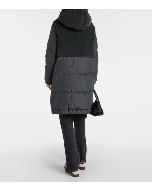 Brunello Cucinelli Black Virgin Wool, Cashmere Fleece Down-filled Coat