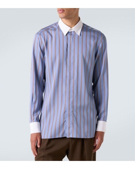 Tom Ford Blue Striped Silk Shirt for men