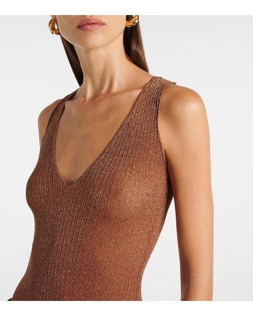AYA MUSE Brown Alula Belted Lame Maxi Dress