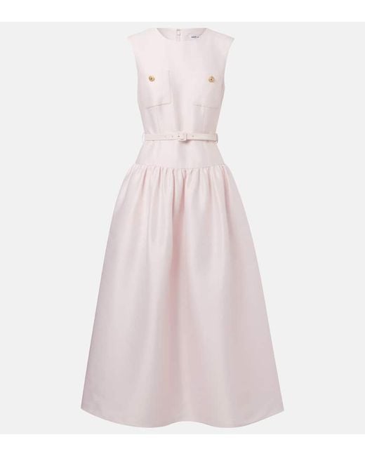 Self-Portrait Pink Belted Taffeta Midi Dress