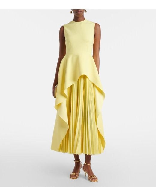 Solace London Yellow Severny Draped Pleated Midi Dress