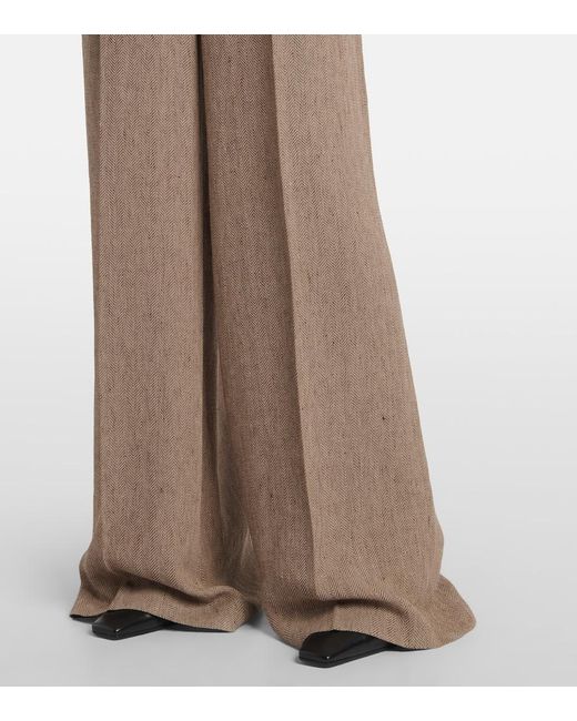 Loro Piana Natural Nyack Chevron Linen Crepe Wide-Leg Pants