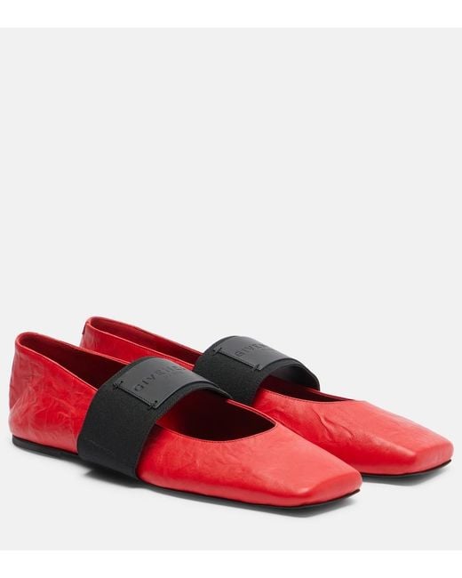 Givenchy Red Sliced Square Leather Ballet Flats