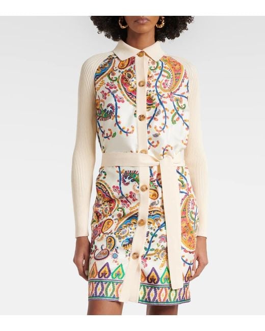 Etro Metallic Paisley Belted Cotton And Silk Cardigan
