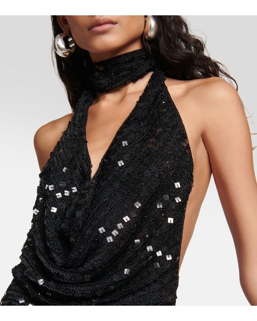 AYA MUSE Black Tipo Sequined Halterneck Minidress