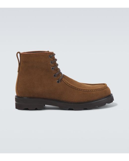 Brioni Brown Suede Lace-Up Boots for men