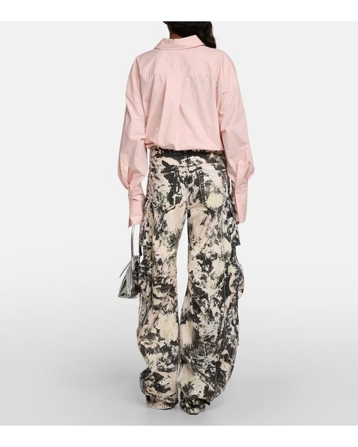 The Attico Metallic Fern Printed Mid-Rise Cargo Jeans