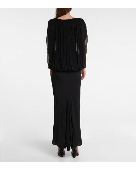 Rick Owens Black Gathered Silk Chiffon Top