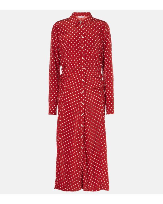 Veronica Beard Lex Polka-dot Dress Brick Red Ecru