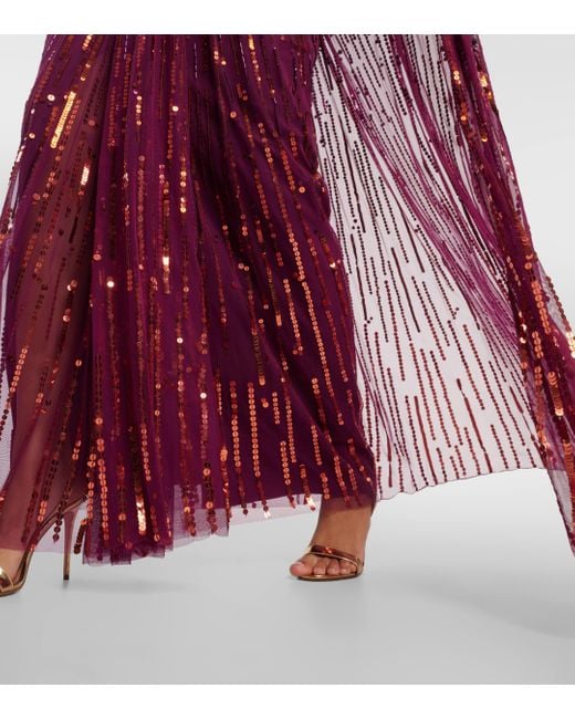Robe Du Soir Effet Cape En Tulle À Sequins Et À Ornements Lotus Jenny Packham en coloris Purple