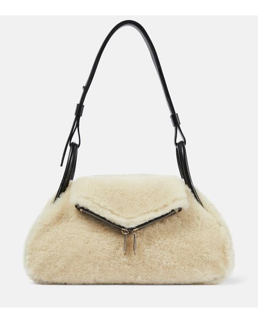 AMINA MUADDI Natural Gemini Small Shearling Shoulder Bag