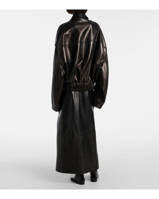Khaite Black Owey Oversized Leather Jacket
