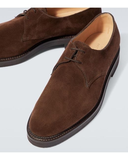 John Lobb Brown Haldon Derby Suede Shoes for men