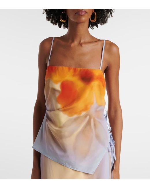 Top Lencero Serene De Seda Estampado Sir de color Orange