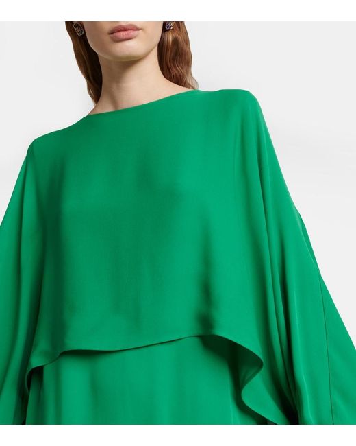 Valentino Green Cape-detail Silk Gown