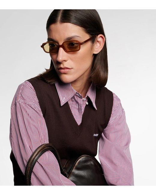 Miu Miu Brown Logo Rectangular Sunglasses