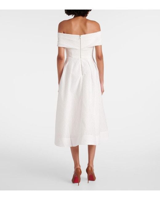 Rebecca Vallance White Adalyn Off-Shoulder Brocade Midi Dress