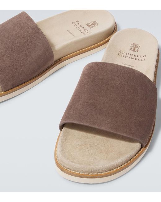 Brunello Cucinelli Pantoletten Aus Veloursleder in Brown für Herren