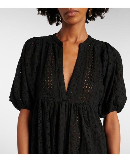 Poupette Black Tiered Cotton Midi Dress