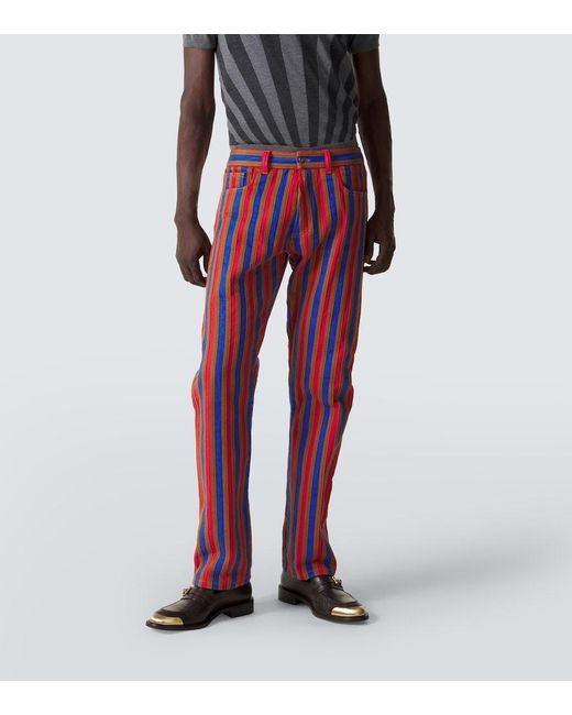 Versace Red Striped Straight Jeans for men