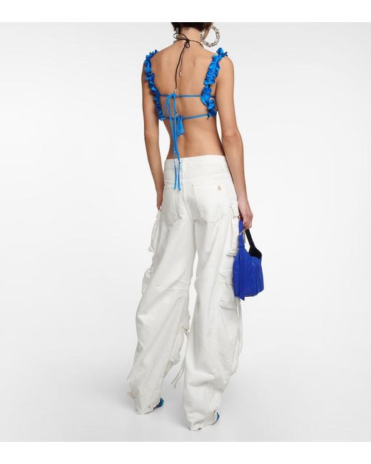 The Attico Blue Glory Ruffled Satin Bralette
