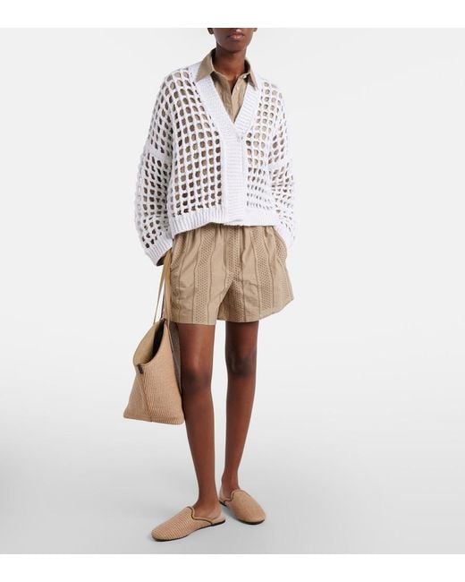 Brunello Cucinelli White Open-Knit Cotton Cardigan