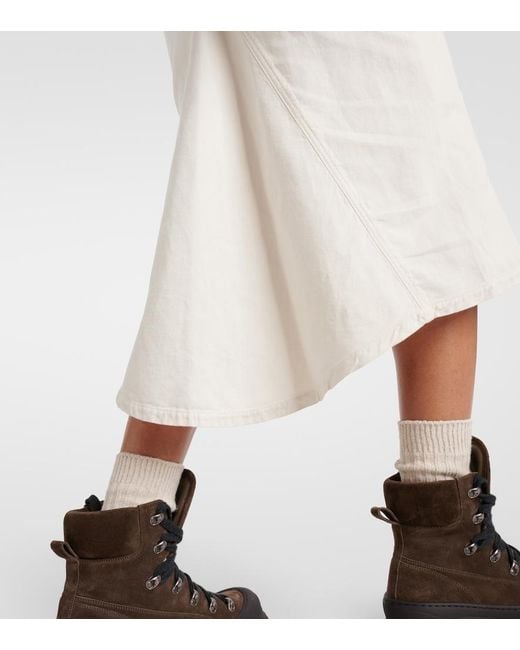 Brunello Cucinelli White Cotton And Linen Midi Skirt